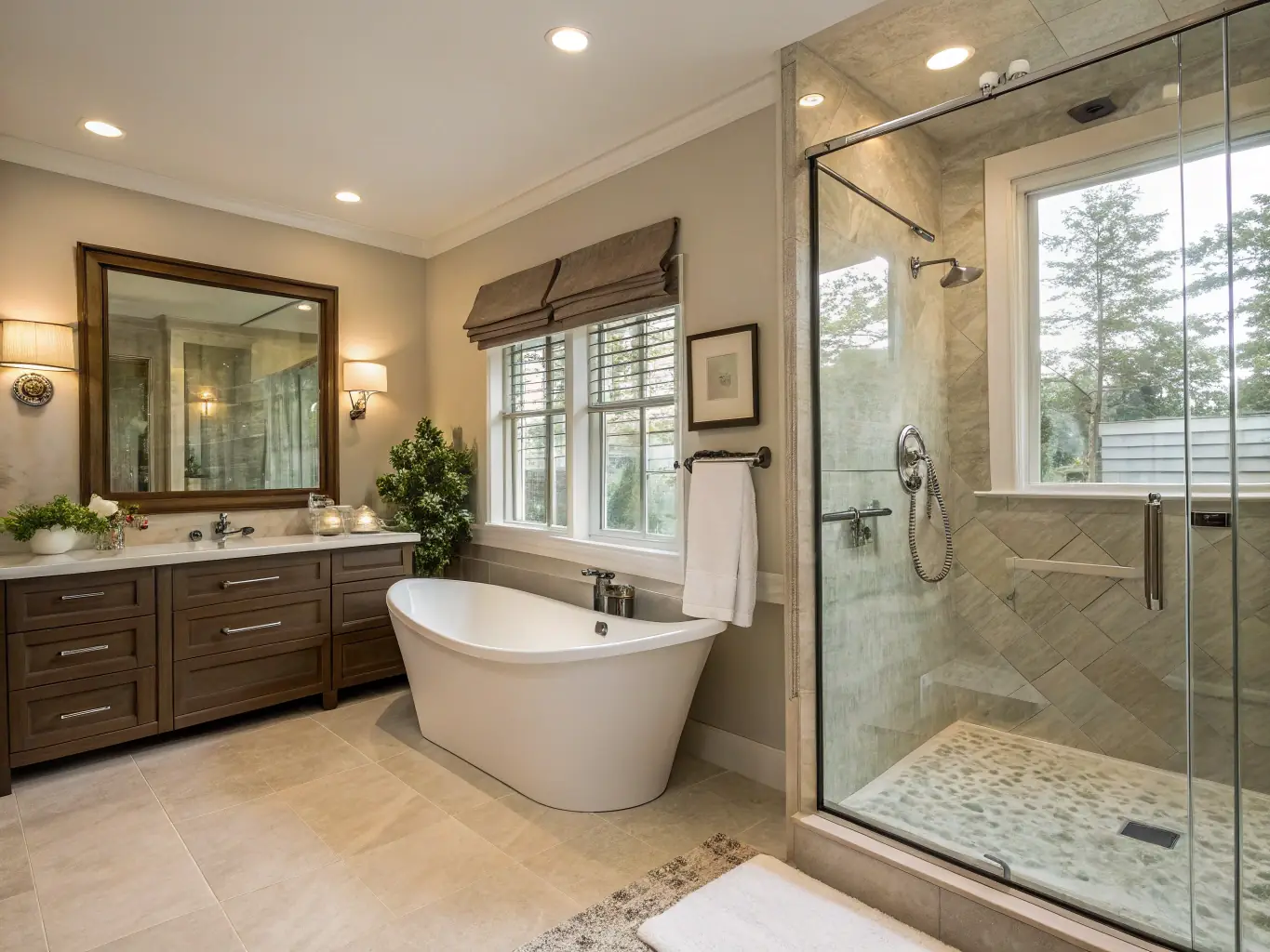 A high-quality photograph showcasing a recently completed bathroom renovation project by South Coast Bathrooms & Tiling, featuring modern fixtures, stylish tiling, and a clean, functional design. The image should highlight the attention to detail and craftsmanship.