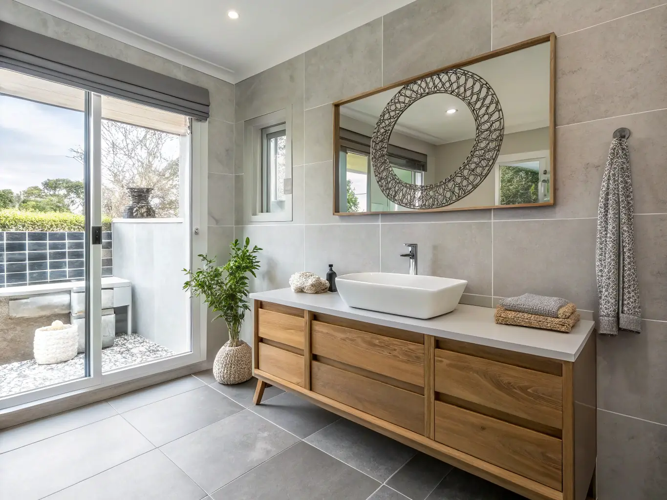 A high-quality image showcasing a bathroom renovation project completed by South Coast Bathrooms & Tiling, highlighting the attention to detail and modern design.